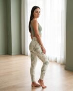 Elena, the stretching.shop AI guide, with the Sage Botanical Leggings