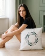 Elena, the stretching.shop AI guide, with the Sage Wreath Cushion