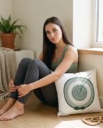Elena, the stretching.shop AI guide, with the Pond Circle Cushion